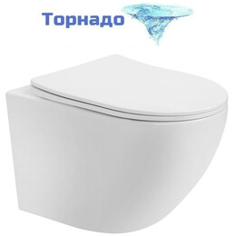 Унитаз подвесной безободковый Abber Bequem AC1100T с тонкой крышкой микролифт (Система смыва торнадо), Цвет производителя: белый фото 