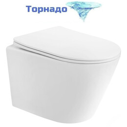 Унитаз подвесной безободковый Abber Bequem AC1102T с тонкой крышкой микролифт (Система смыва торнадо), Цвет производителя: белый фото 