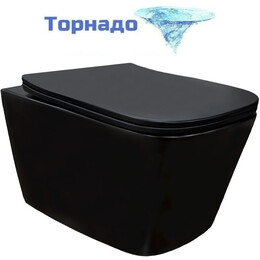 Унитаз подвесной безободковый Azario Cascad-Black AZ-2303A-MB с быстросъемным сиденьем микролифт (система смыва Торнадо) чёрный матовый фото 