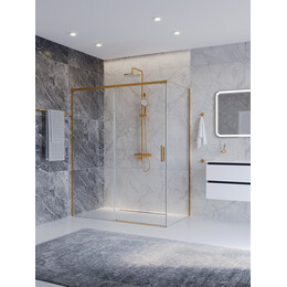 Душевое ограждение Cezares 150x80 см PLANE-AH-1-150/80-C-BORO, брашированное золото/прозрачное фото 