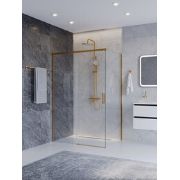 Душевое ограждение Cezares 140x100 см PLANE-AH-1-140/100-C-BORO, брашированное золото/прозрачное фото 