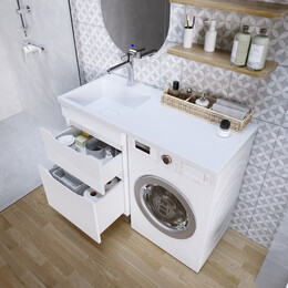 Тумба напольная с раковиной Grossman Вилар 110 см L (раковина Камилла-110) белый глянец фото 