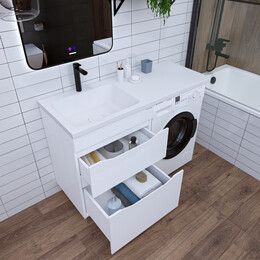 Тумба напольная с раковиной Grossman Вилар 120 см L (раковина Камилла-120) белый глянец фото 