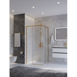 Душевое ограждение Cezares 100x100 см PLANE-A-2-100-C-BORO, брашированное золото/прозрачное фото 
