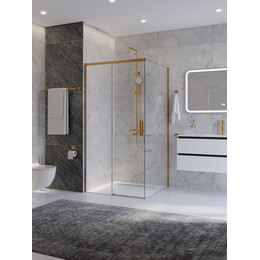 Душевое ограждение Cezares 100x100 см PLANE-A-1-100-C-BORO, брашированное золото/прозрачное фото 