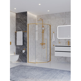 Душевое ограждение Cezares 100x100 см PLANE-P-1-100-C-BORO (стекло 8 мм) брашированное золото/прозрачное фото 