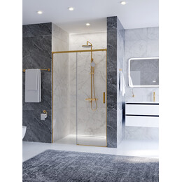 Душевая дверь Cezares 110 см PLANE-BF-1-110-C-BORO, брашированное золото/прозрачное фото 