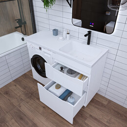 Тумба напольная с раковиной Grossman Вилар 120 см R (раковина Камилла-120) белый глянец фото 