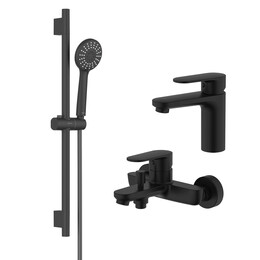 Набор смесителей 3 в 1 для ванны с коротким изливом Aquatek Ника AQ1830MB, чёрный матовый фото 