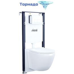 Инсталляция с подвесным безободковым унитазом комплект: Iddis Basic BASBQ03i73 сиденье микролифт, крепление, кнопка смыва белая (система смыва Торнадо) фото 