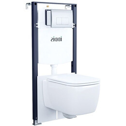 Инсталляция с подвесным безободковым унитазом комплект: Iddis Basic BASBR01i73 сиденье микролифт, крепление, кнопка смыва хром фото 