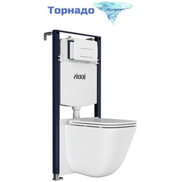 Инсталляция с подвесным безободковым унитазом комплект: Iddis Basic BASTQ03i73 сиденье микролифт, крепление, кнопка смыва белая (система смыва Торнадо) фото 