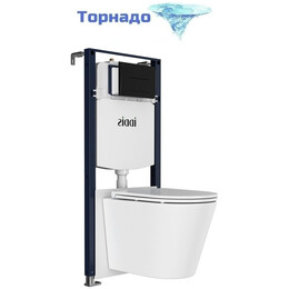 Инсталляция с подвесным безободковым унитазом комплект: Iddis Calipso CAQPO1MBi73 сиденье микролифт, крепление, кнопка смыва чёрная (система смыва Торнадо) фото 