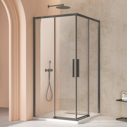 Душевое ограждение Vincea Slim 100x100 см VSS-4SL100CLGM (стекло 8 мм) вороненая сталь/прозрачное фото 