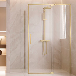 Душевое ограждение Vincea Extenza 90-100x90 см VSR-4EX901090CLG (стекло 8 мм) брашированное золото/прозрачное фото 