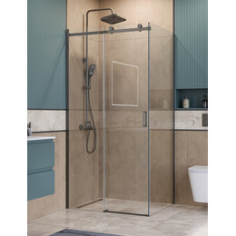 Душевое ограждение BelBagno 100x90 см SOFT_CLOSE-2-AH-1-100/90-C-GM, оружейная сталь/прозрачное фото 