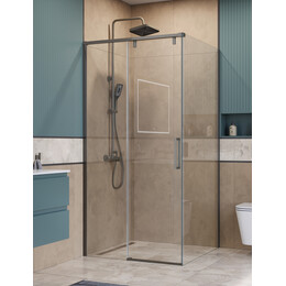 Душевое ограждение BelBagno 100x100 см SOFT_CLOSE-1-A-1-100-C-GM, оружейная сталь/прозрачное фото 