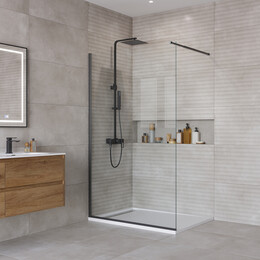 Душевая перегородка BelBagno 110 см KRAFT-L-1-110-C-NERO, чёрный/прозрачное фото 