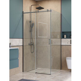 Душевое ограждение BelBagno 100x100 см SOFT_CLOSE-2-A-1-100-C-GM, оружейная сталь/прозрачное фото 