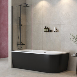 Шторка для ванны Cezares 90 см LIBERTA-V-1-TB-90/155-C-NERO (стекло 8 мм) чёрный матовый/прозрачное фото 