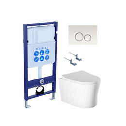 Инсталляция с подвесным унитазом комплект SET AQUATEK НИКА-015 4в1 (рама AQUATEK Standard INS-0000012 + крепеж KKI-0000002 + клавиша KDI-0000015 + унитаз НИКА AQ2009-00 с тонким сиденьем soft-close) фото 