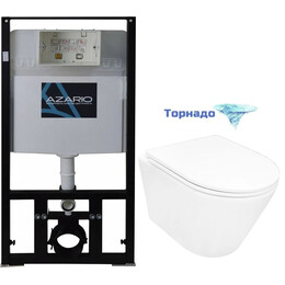 Инсталляция с подвесным унитазом комплект: Azario AZ-8010-1000 с подвесным безободковым унитазом Vela AZ-2480 сиденье микролифт, крепление (Система смыва торнадо) фото 