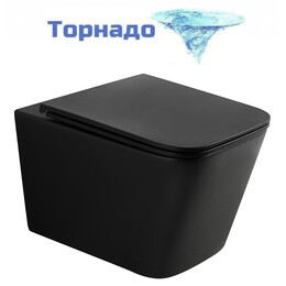 Унитаз подвесной безободковый Wonzon & Woghand Rona WW-UP2216-MB с тонкой крышкой микролифт (Система смыва торнадо) чёрный матовый, Цвет производителя: чёрный матовый фото 