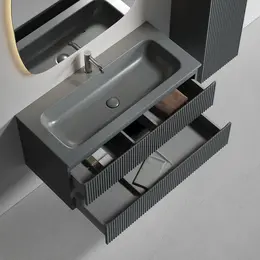 Тумба подвесная с раковиной Sancos Snob R 100 см SNR100MDH, тёмный антрацит матовый (раковина Grace CN7013MDH) фото 