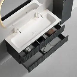 Тумба подвесная с раковиной Sancos Snob R 120 см SNR120MDH, тёмный антрацит матовый (раковина Grace CN7016) фото 