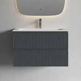 Тумба подвесная с раковиной Sancos Snob R 80 см SNR80MDH, тёмный антрацит матовый (раковина Grace CN7012) фото 