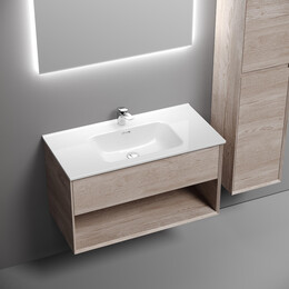 Тумба подвесная с раковиной-столешницей Sancos Nature 1.0 90 см MR1.090EG, галифакс натуральный (раковина Element ​CN7002) фото 
