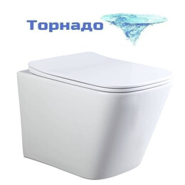Унитаз подвесной безободковый Aquatek Либра AQ1148T-00 с тонкой крышкой микролифт (Система смыва торнадо) фото 
