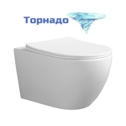 Унитаз подвесной безободковый Aquatek Аура AQ1805T-00 с тонкой крышкой микролифт (Система смыва торнадо) фото 