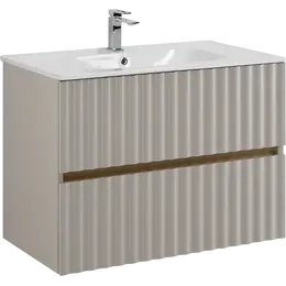 Тумба подвесная с раковиной Art&Max Elegant AM-ELEGANT-800-2C-SO-GCM-LED 80 см (раковина AM7110-80) светло-серый матовый фото 