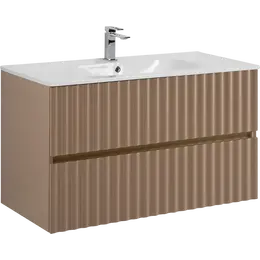 Тумба подвесная с раковиной-столешницей Art&Max Elegant AM-ELEGANT-1000-2C-SO-CM-LED 100 см (раковина AM7110-100) капучино матовый фото 