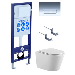 Инсталляция с подвесным унитазом комплект SET AQUATEK ВЕГА-1905-016 INS-17 (рама Standard INS-0000017 с клавишей KDI-0000016 и крепежом KKI-0000002 + унитаз ВЕГА AQ1905-00 с тонким сиденьем sc) фото 