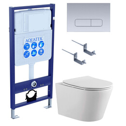 Инсталляция с подвесным унитазом комплект SET AQUATEK ВЕГА-1905-014 (рама AQUATEK Standard INS-0000012 с клавишей KDI-0000014 и крепежом KKI-0000002 + унитаз ВЕГА AQ1905-00 с тонким сиденьем sc) фото 