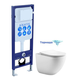 Инсталляция с подвесным унитазом комплект SET AQUATEK ГЕЛИОС INS17 (рама AQUATEK Standard INS-0000017 (без клавиши) + унитаз AQ1993T-00 ГЕЛИОС (система смыва Торнадо) + с тонким сиденьем soft-close) фото 