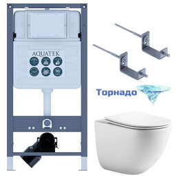 Инсталляция с подвесным унитазом комплект SET AQUATEK ГЕЛИОС INSP01 (рама AQUATEK INSP-0000001 + унитаз Гелиос AQ1993T-00 + тонкое сиденье с механизмом sc + крепление KKI-0000002) фото 