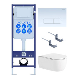 Инсталляция с подвесным унитазом комплект: Set AQUATEK ЕВРОПА New-013 4в1 (рама AQUATEK INS-0000017, клавиша KDI-0000013, крепеж KKI-0000002 +унитаз AQ1106L-00 с тонким сиденьем sc) фото 