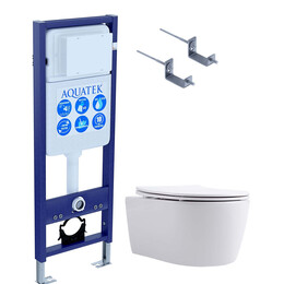 Инсталляция с подвесным унитазом комплект: Set AQUATEK ЕВРОПА New-017 3в1 (рама AQUATEK INS-0000017 + крепление KKI-0000002 + унитаз AQ1106L-00 + тонкое сиденье soft-close) фото 