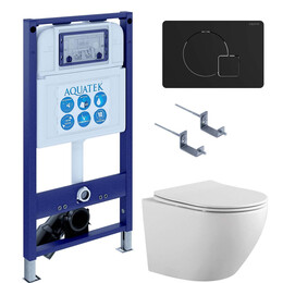 Инсталляция с подвесным унитазом комплект: SET AQUATEK ЕВРОПА-069 4в1 (рама AQUATEK INS-0000025 + крепление KKI-0000002 + кнопка KDI-0000069 + унитаз AQ1901-00 + тонкое сиденье sc) фото 