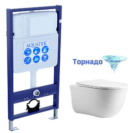 Инсталляция с подвесным унитазом комплект: SET AQUATEK КЛАССИК T (рама AQUATEK Standard INS-0000012(без клавиши и крепежа)+унитаз КЛАССИК AQ1112T-00 с тонким сиденьем soft-close, система смыва Торнадо) фото 