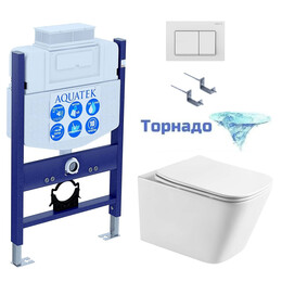 Инсталляция с подвесным унитазом комплект: SET AQUATEK ЛИБРА T-TDI004 (рама Standard INS-0000018 + унитаз AQ1505T-00 с тонким сиденьем soft-close, система смыва Торнадо+ крепление KKI-0000002 + кнопка TDI-0000004) фото 