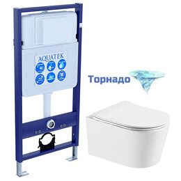 Инсталляция с подвесным унитазом комплект: SET AQUATEK ОБЕРОН T (унитаз Aquatek ОБЕРОН AQ1365T-00, система смыва Торнадо + инсталляция Standart 50 INS-0000012+ звукоизоляционная прокладка + крышка-сиденье soft-close) фото 