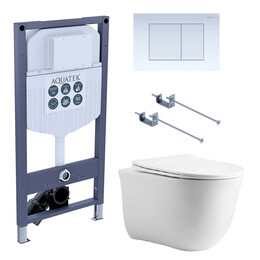 Инсталляция с подвесным унитазом комплект: SET КЛАССИК cm-INS23-009 4в1 (рама AQUATEK INS-0000023 +крепеж KKI-0000001 +кнопка KDI-0000009 +унитаз AQ1112-00 с крышкой sc) фото 
