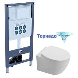 Инсталляция с подвесным унитазом комплект: SET AQUATEK СИРИУС-INSP01 (рама AQUATEK INSP-0000001 (без клавиши и крепежа) + унитаз AQ1582T-00 СИРИУС с тонким сиденьем soft-close, система смыва Торнадо) фото 