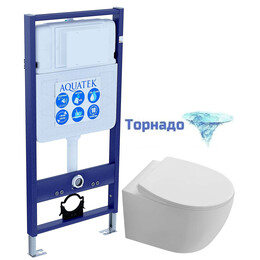 Инсталляция с подвесным унитазом комплект: SET AQUATEK СИРИУС (рама AQUATEK Standard INS-0000012 + унитаз AQ1582T-00 СИРИУС с тонким сиденьем soft-close, система смыва Торнадо) фото 