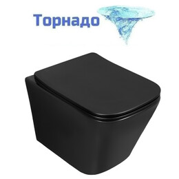 Унитаз подвесной безободковый Azario Ритмо AZ-2403 MB с быстросъемным сиденьем микролифт (система смыва Торнадо) чёрный матовый фото 
