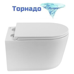 Унитаз подвесной безободковый BelBagno Unique BB007CH-TOR/SC с тонкой крышкой микролифт (Система смыва торнадо) фото 